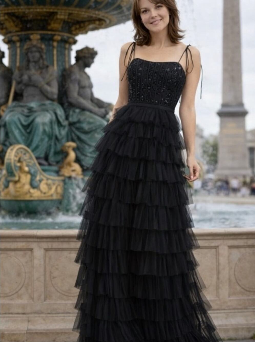 NWT $498 IEENA MAC DUGGAL Size 12 26281 Sequined Bustier Tiered Ruffle Gown